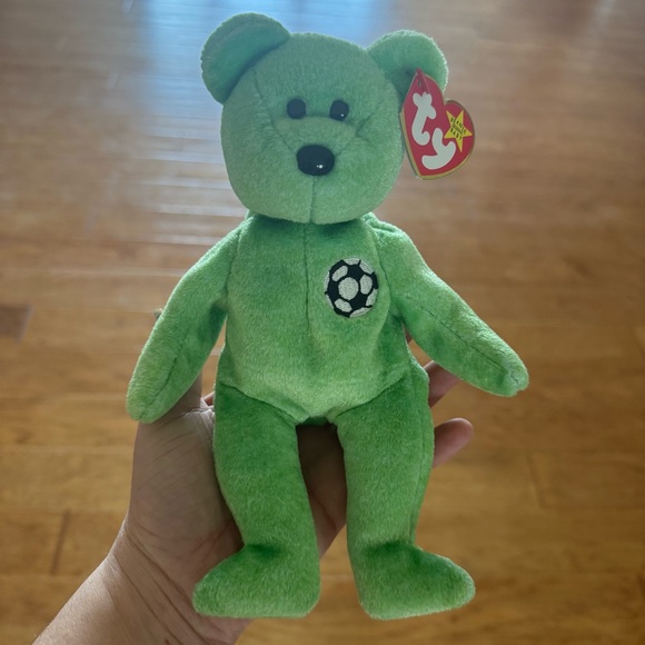 Ty Other - Vintage Ty Beanie Baby Kicks the Green Soccer Bear Babies Retired